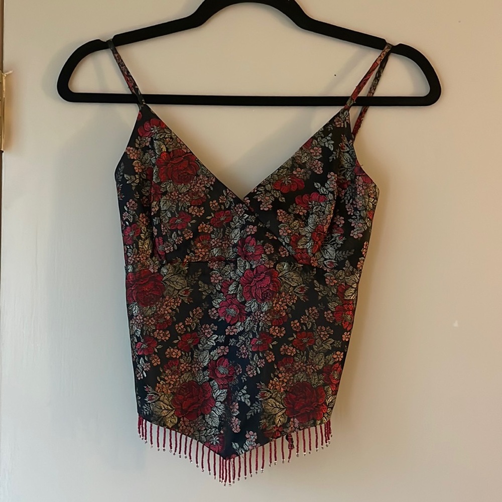 Rose and beaded fringe tank top 🌹